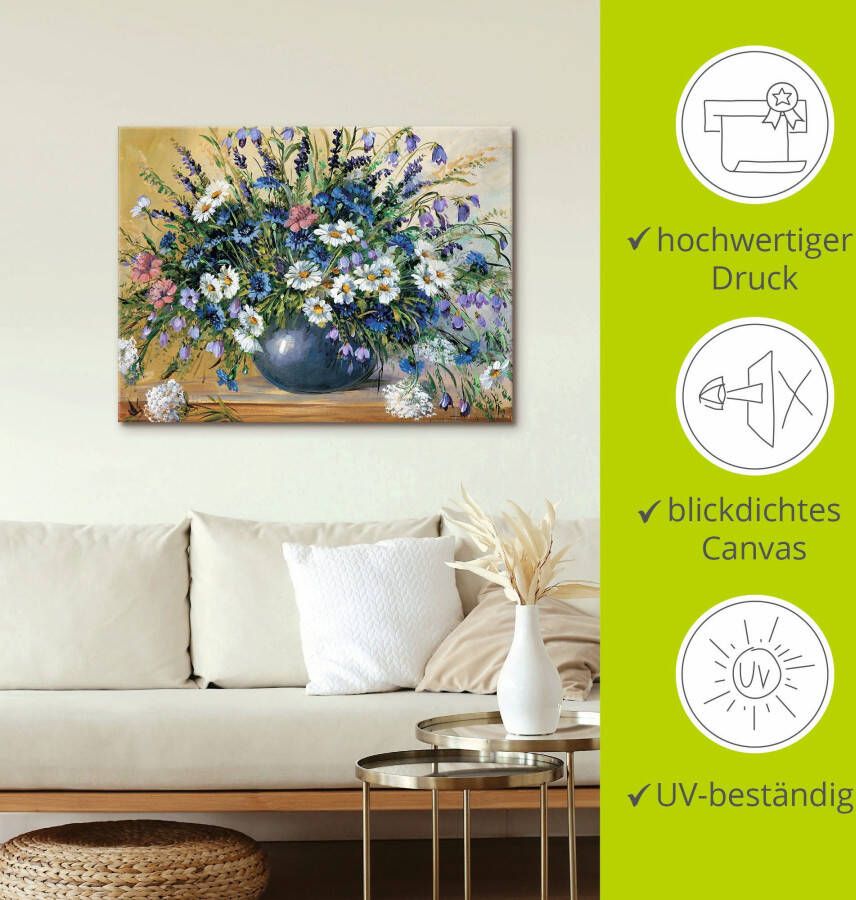 Artland Artprint Vaas met korenbloemen als artprint op linnen poster muursticker in verschillende maten