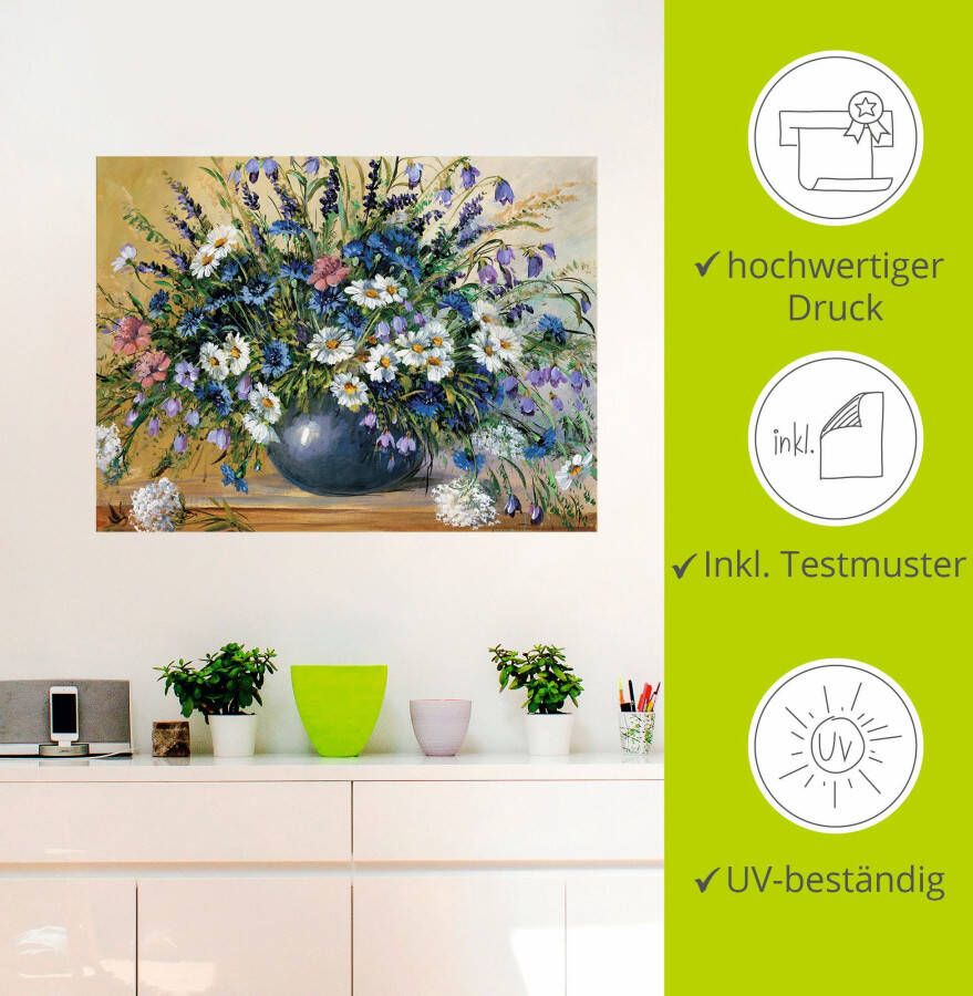 Artland Artprint Vaas met korenbloemen als artprint op linnen poster muursticker in verschillende maten