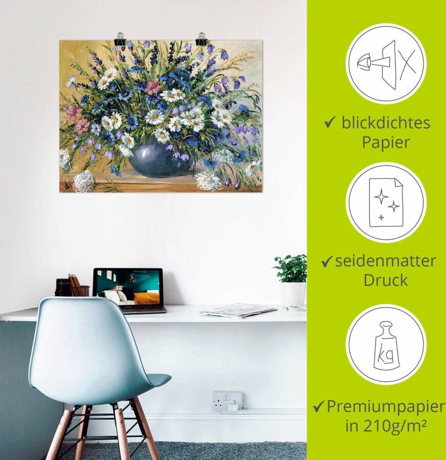 Artland Artprint Vaas met korenbloemen als artprint op linnen poster muursticker in verschillende maten