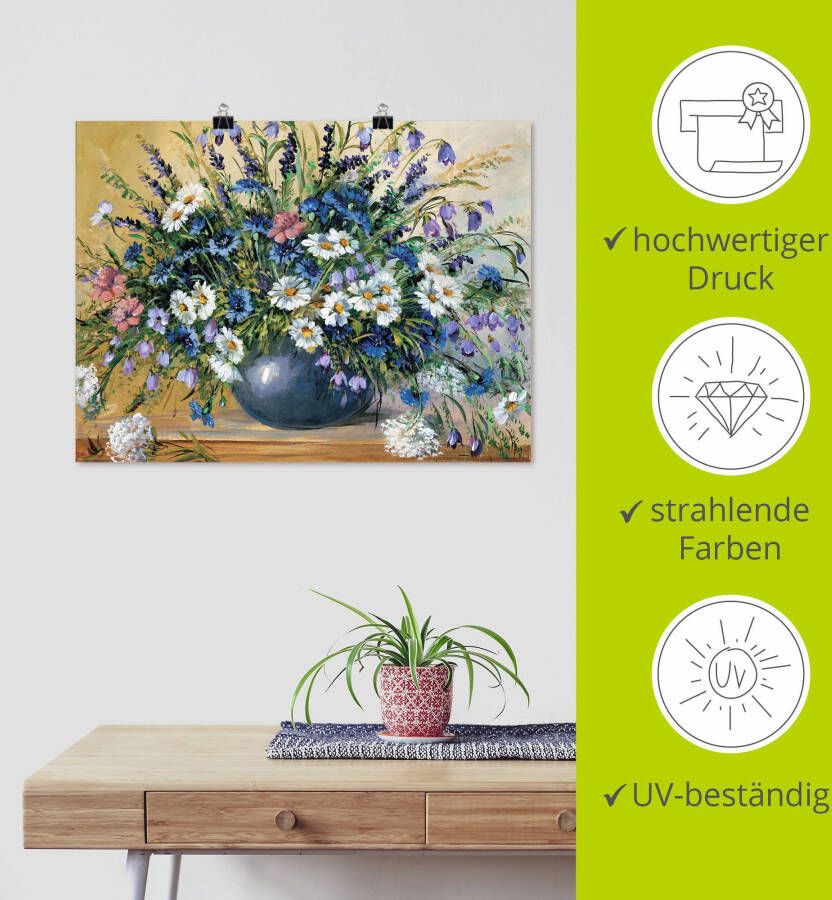 Artland Artprint Vaas met korenbloemen als artprint op linnen poster muursticker in verschillende maten