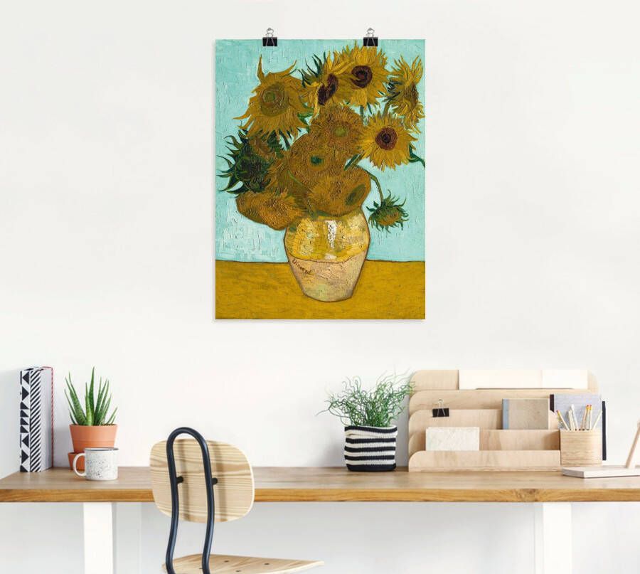 Artland Artprint Vaas met zonnebloemen. 1888 als artprint op linnen poster muursticker in verschillende maten