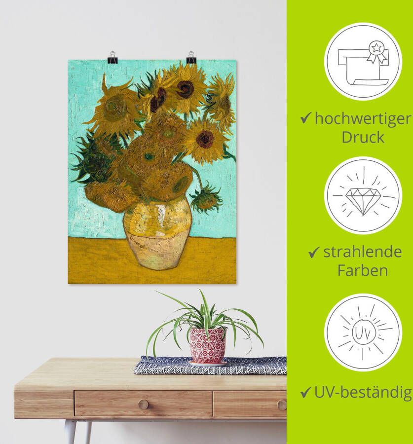 Artland Artprint Vaas met zonnebloemen. 1888 als artprint op linnen poster muursticker in verschillende maten