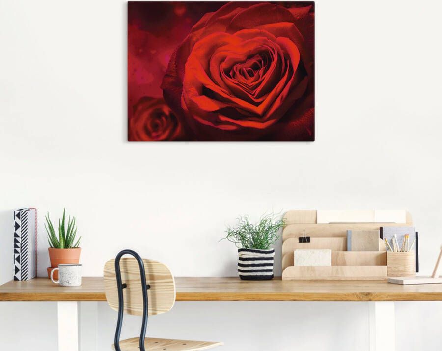 Artland Artprint Valentijnsuitnodiging met harten en rozen als artprint op linnen poster muursticker in verschillende maten