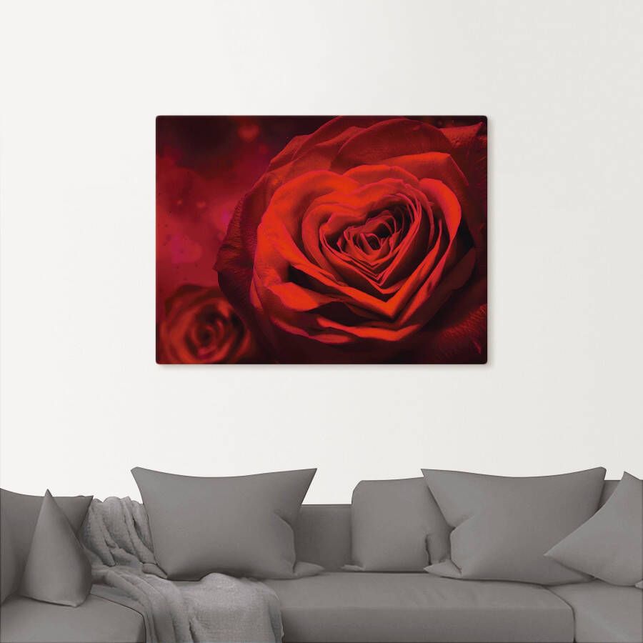 Artland Artprint Valentijnsuitnodiging met harten en rozen als artprint op linnen poster muursticker in verschillende maten