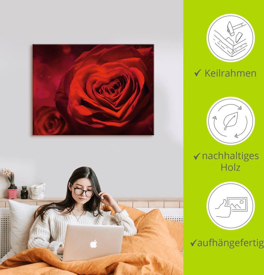 Artland Artprint Valentijnsuitnodiging met harten en rozen als artprint op linnen poster muursticker in verschillende maten