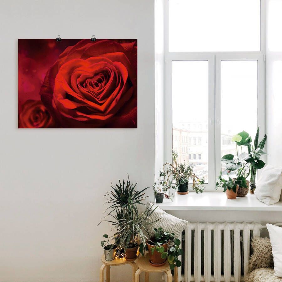 Artland Artprint Valentijnsuitnodiging met harten en rozen als artprint op linnen poster muursticker in verschillende maten