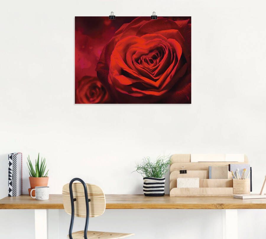 Artland Artprint Valentijnsuitnodiging met harten en rozen als artprint op linnen poster muursticker in verschillende maten