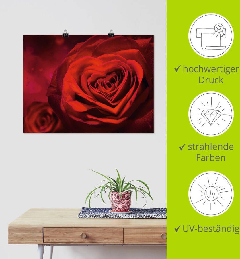 Artland Artprint Valentijnsuitnodiging met harten en rozen als artprint op linnen poster muursticker in verschillende maten