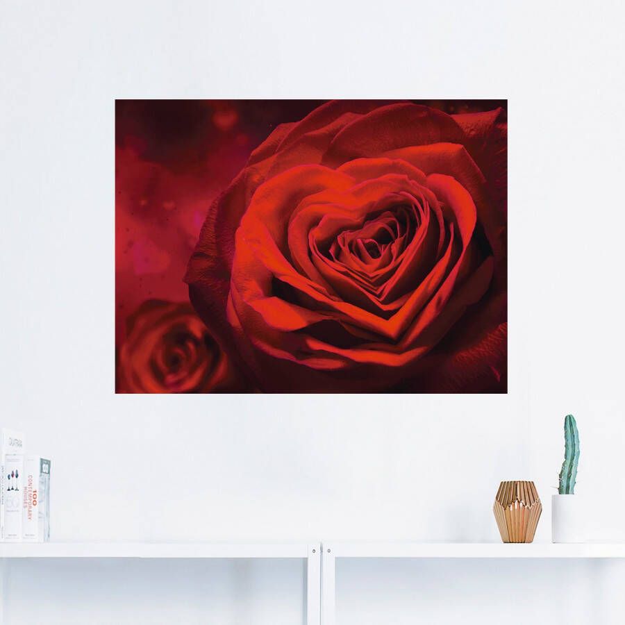 Artland Artprint Valentijnsuitnodiging met harten en rozen als artprint op linnen poster muursticker in verschillende maten