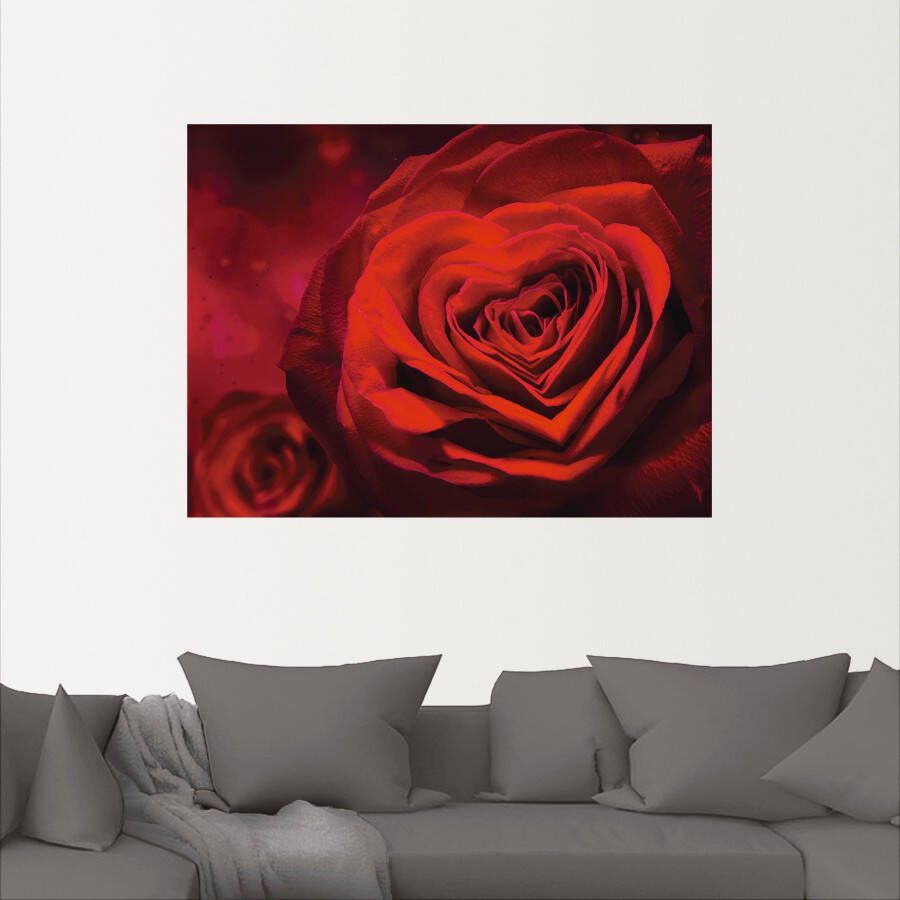 Artland Artprint Valentijnsuitnodiging met harten en rozen als artprint op linnen poster muursticker in verschillende maten