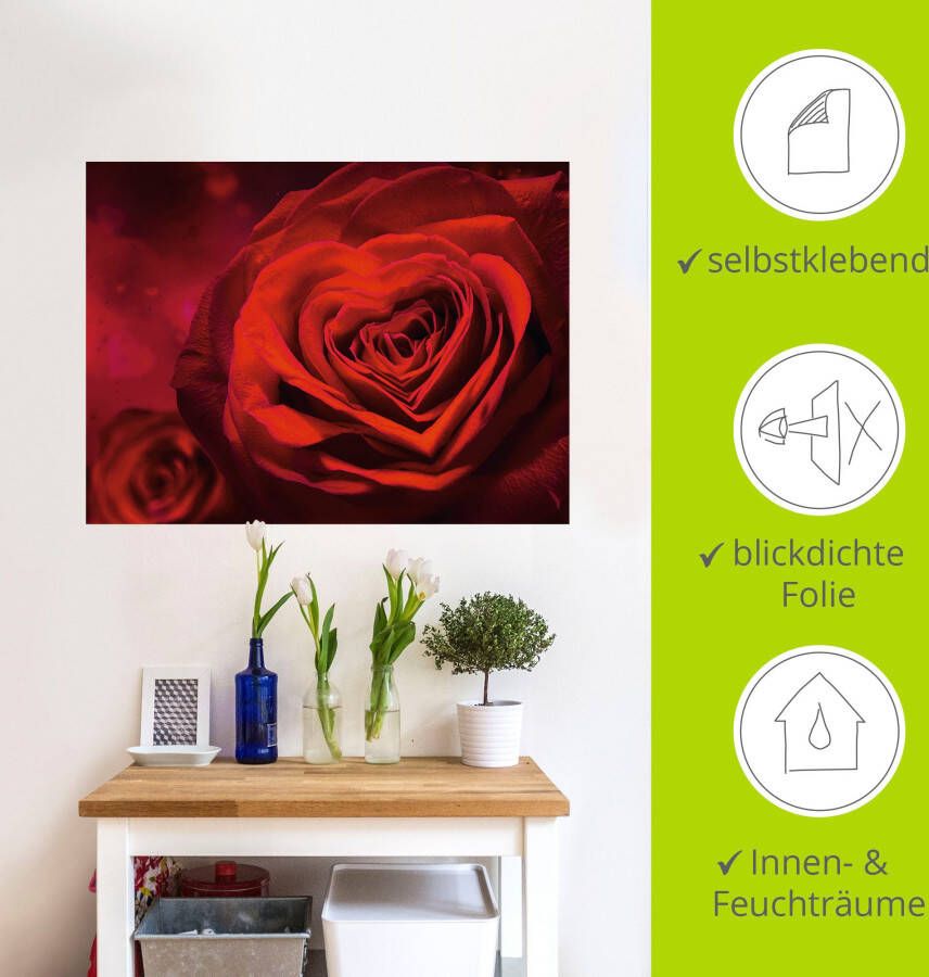 Artland Artprint Valentijnsuitnodiging met harten en rozen als artprint op linnen poster muursticker in verschillende maten