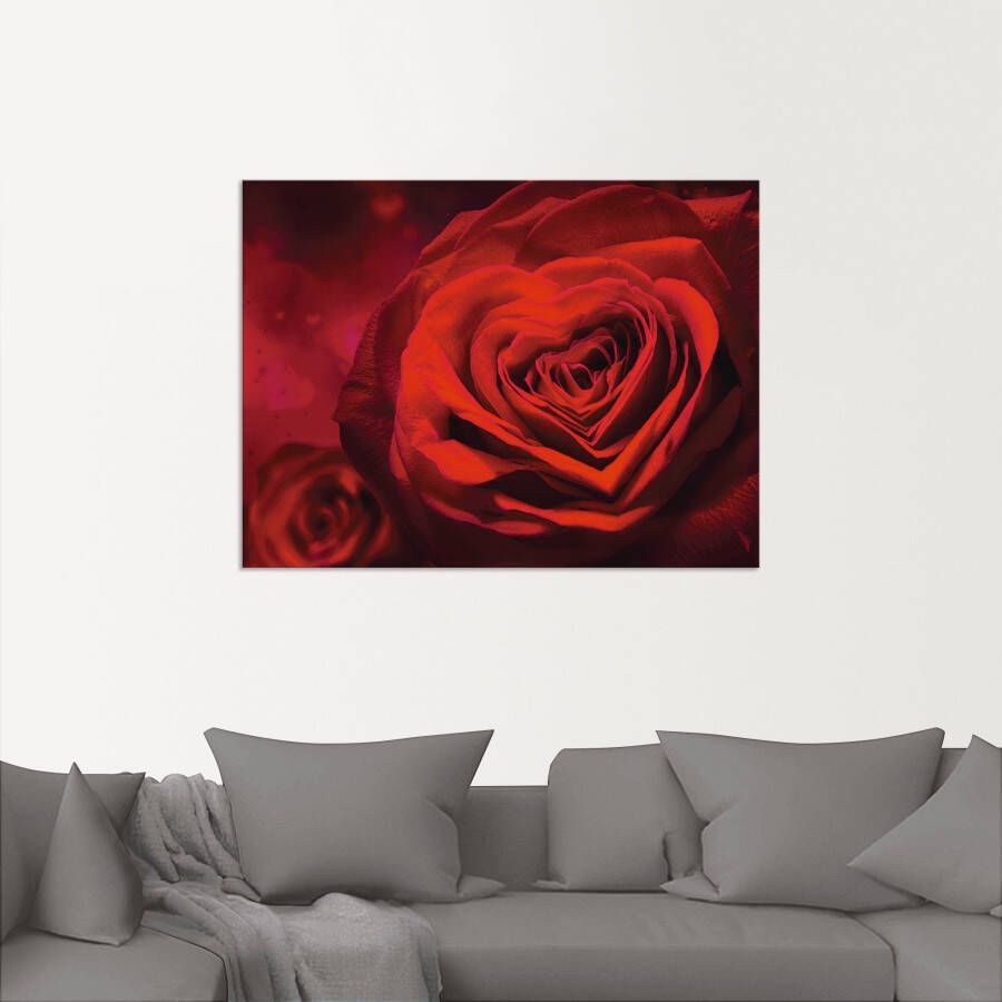 Artland Artprint Valentijnsuitnodiging met harten en rozen als artprint op linnen poster muursticker in verschillende maten