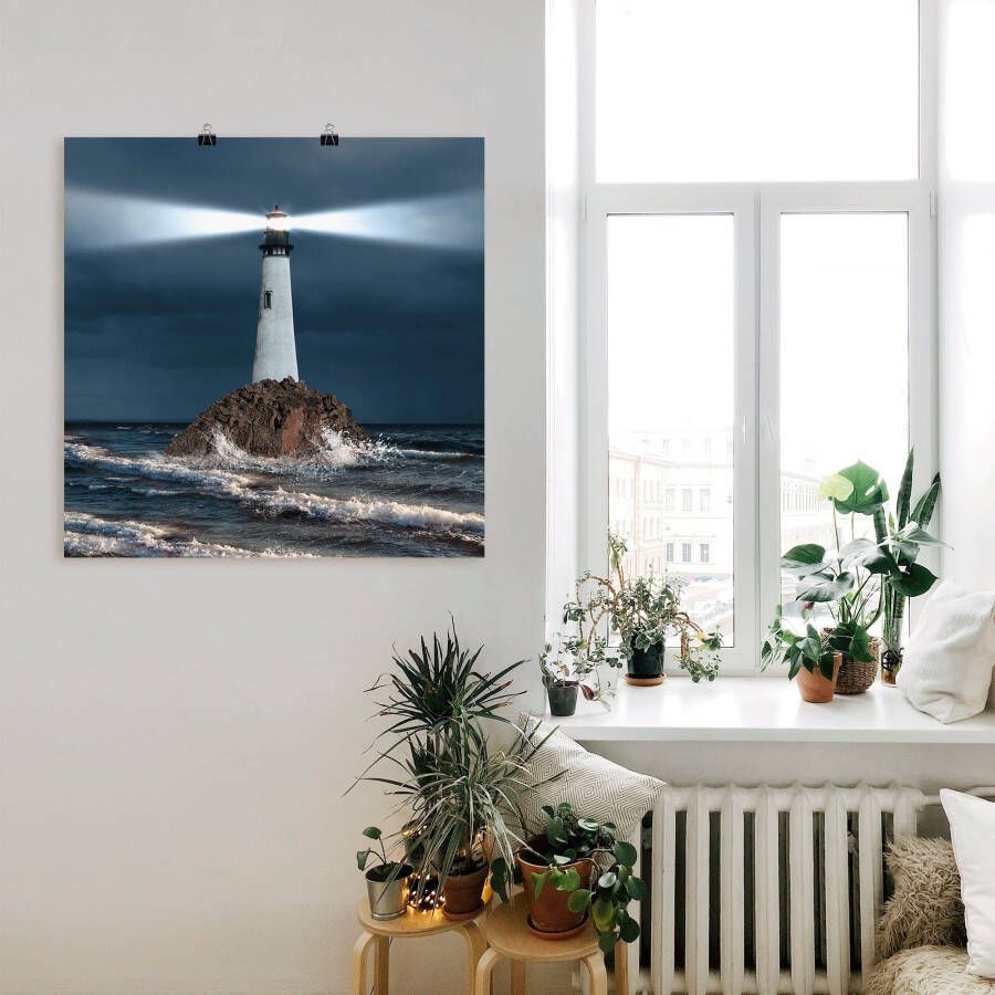 Artland Artprint van vuurtoren met lichtbundel als artprint van aluminium artprint voor buiten artprint op linnen poster muursticker