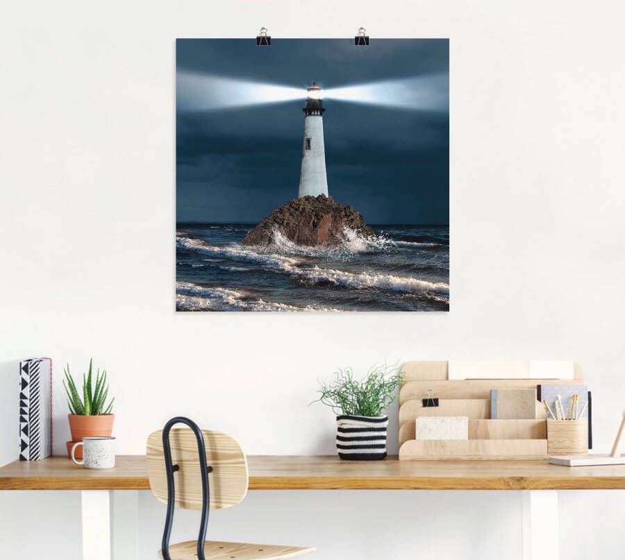 Artland Artprint van vuurtoren met lichtbundel als artprint van aluminium artprint voor buiten artprint op linnen poster muursticker