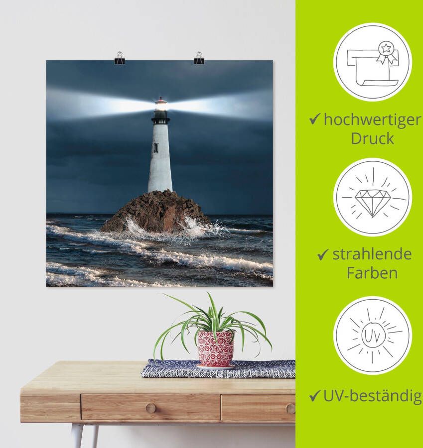 Artland Artprint van vuurtoren met lichtbundel als artprint van aluminium artprint voor buiten artprint op linnen poster muursticker