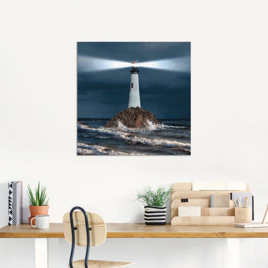 Artland Artprint van vuurtoren met lichtbundel als artprint van aluminium artprint voor buiten artprint op linnen poster muursticker