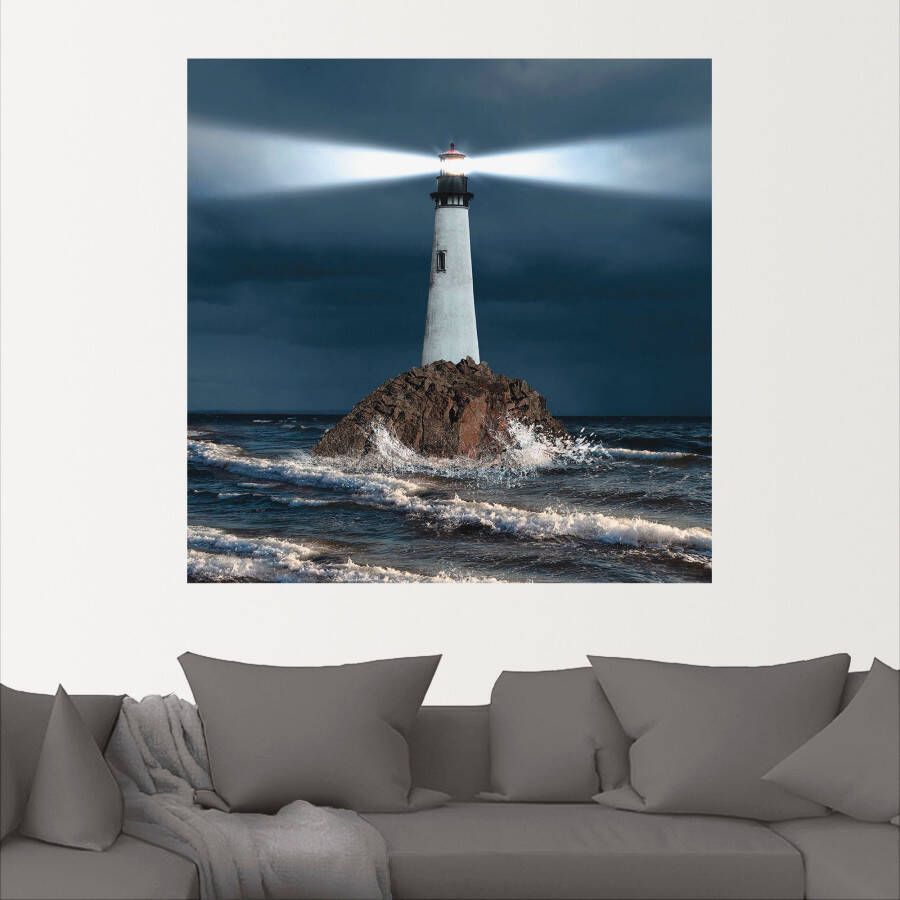 Artland Artprint van vuurtoren met lichtbundel als artprint van aluminium artprint voor buiten artprint op linnen poster muursticker - Foto 3