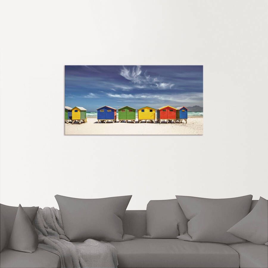 Artland Artprint Veelkleurige strandhuisjes bij Kaapstad als artprint van aluminium artprint voor buiten artprint op linnen poster muursticker