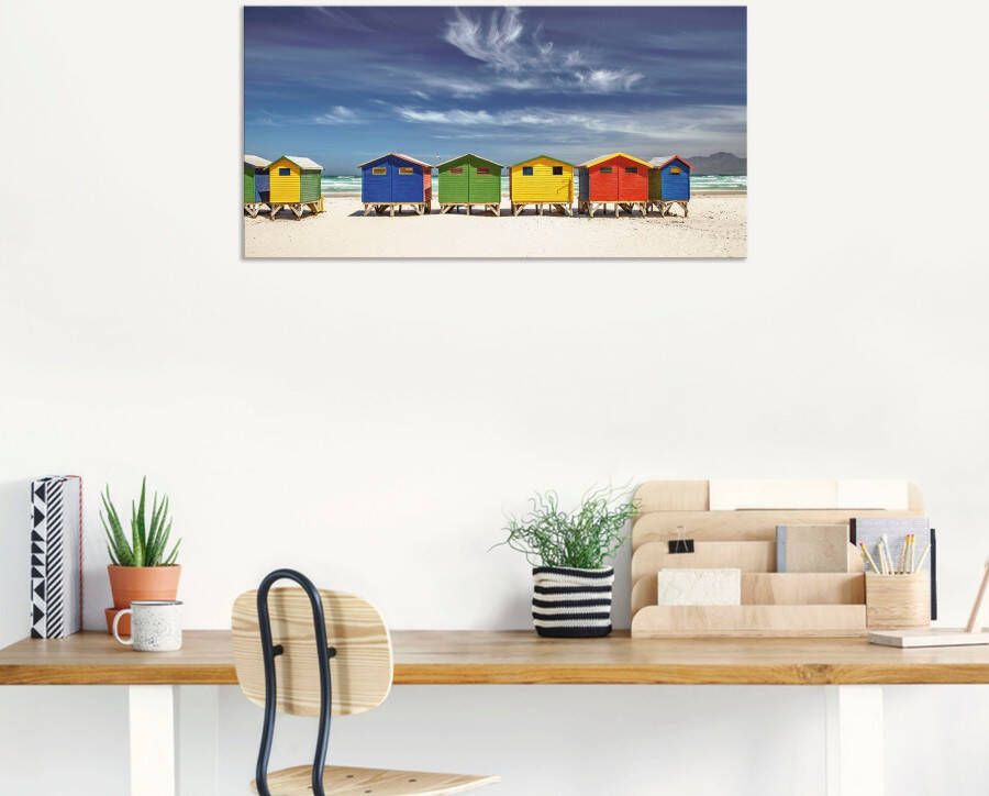 Artland Artprint Veelkleurige strandhuisjes bij Kaapstad als artprint van aluminium artprint voor buiten artprint op linnen poster muursticker