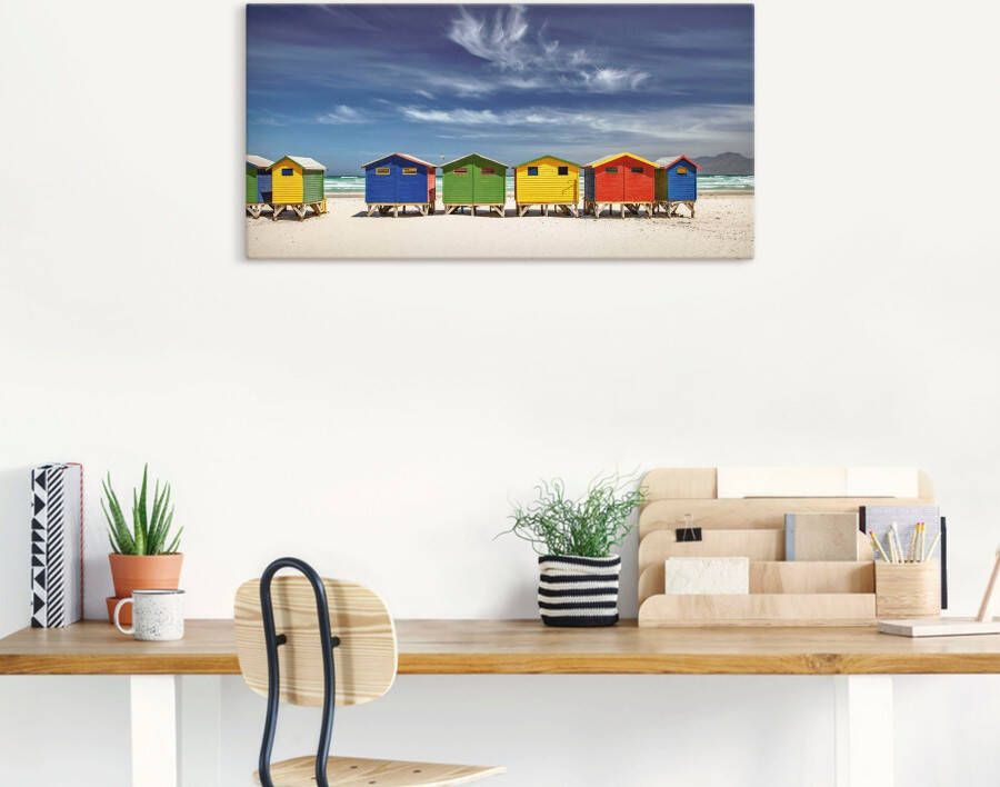 Artland Artprint Veelkleurige strandhuisjes bij Kaapstad als artprint van aluminium artprint voor buiten artprint op linnen poster muursticker