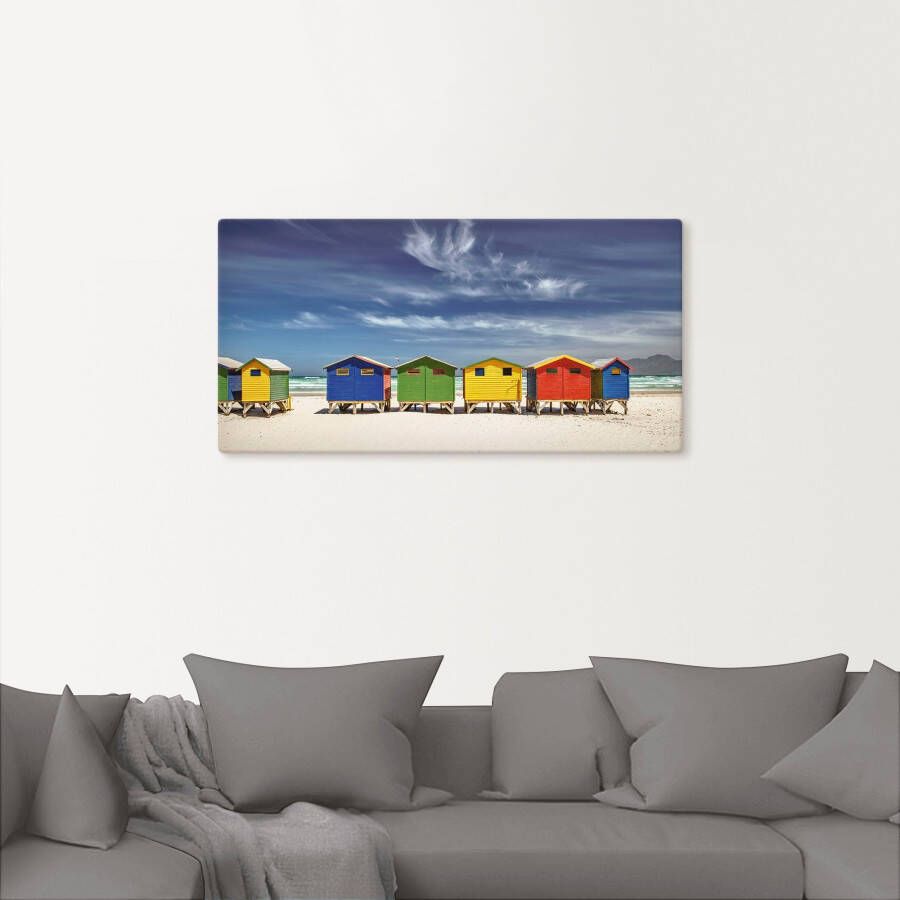 Artland Artprint Veelkleurige strandhuisjes bij Kaapstad als artprint van aluminium artprint voor buiten artprint op linnen poster muursticker