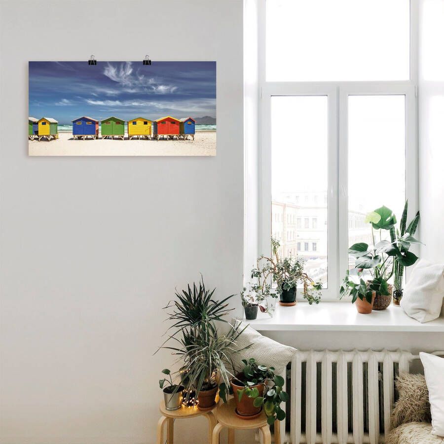 Artland Artprint Veelkleurige strandhuisjes bij Kaapstad als artprint van aluminium artprint voor buiten artprint op linnen poster muursticker