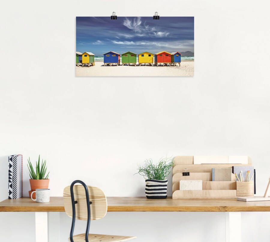 Artland Artprint Veelkleurige strandhuisjes bij Kaapstad als artprint van aluminium artprint voor buiten artprint op linnen poster muursticker