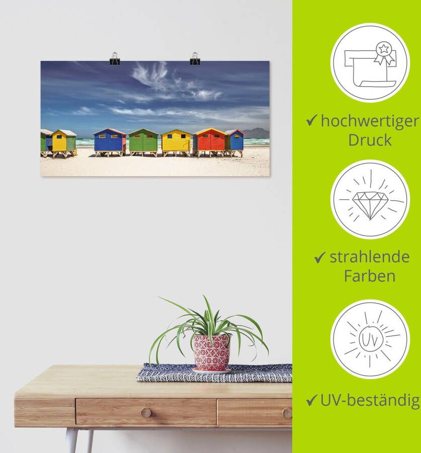 Artland Artprint Veelkleurige strandhuisjes bij Kaapstad als artprint van aluminium artprint voor buiten artprint op linnen poster muursticker