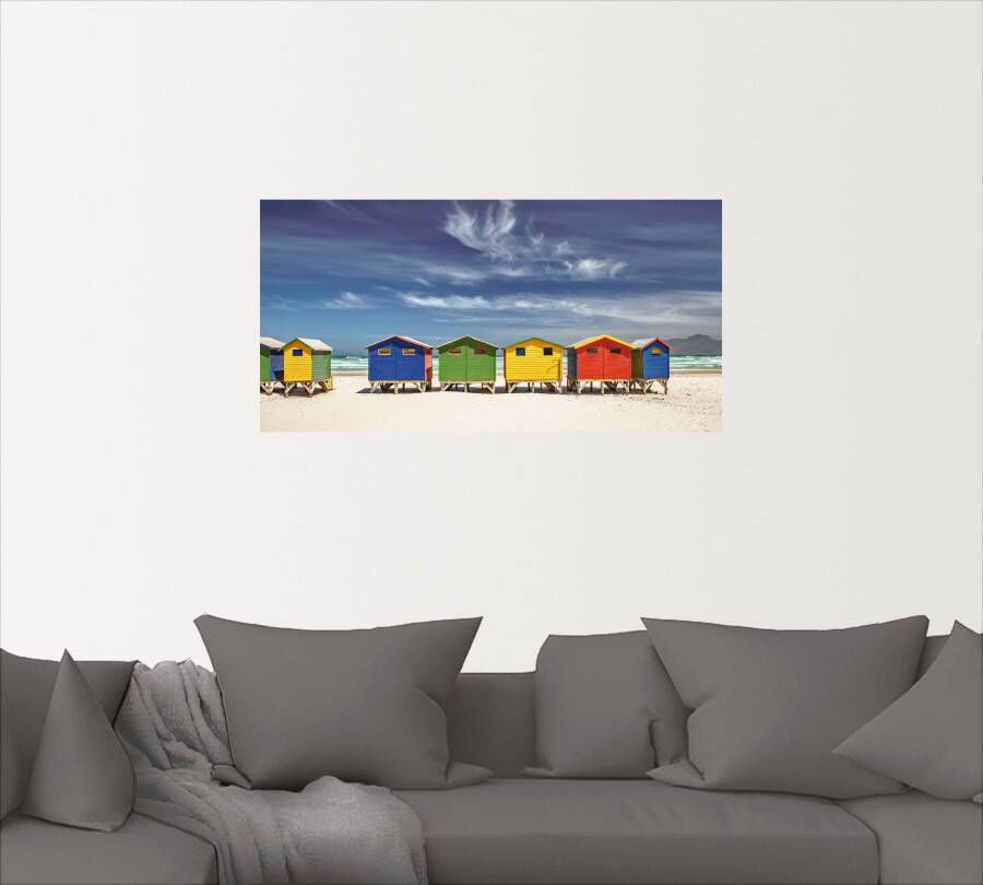 Artland Artprint Veelkleurige strandhuisjes bij Kaapstad als artprint van aluminium artprint voor buiten artprint op linnen poster muursticker