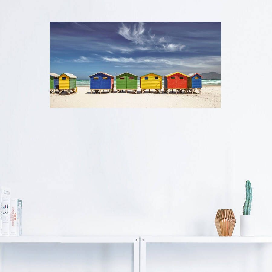 Artland Artprint Veelkleurige strandhuisjes bij Kaapstad als artprint van aluminium artprint voor buiten artprint op linnen poster muursticker