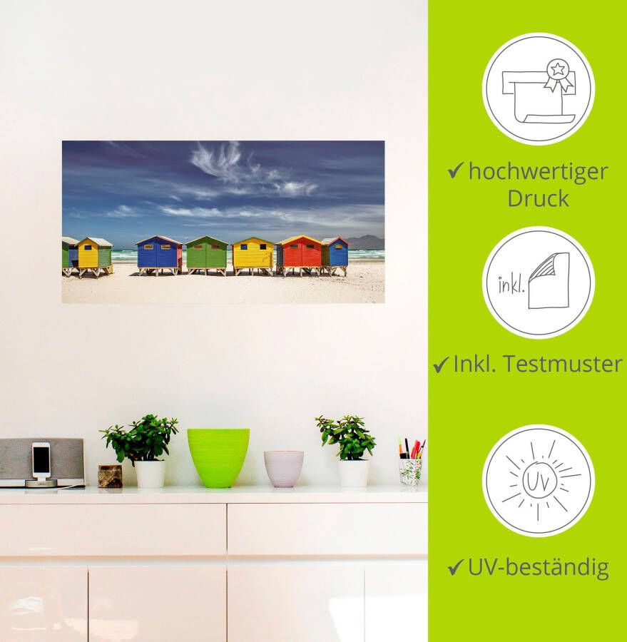 Artland Artprint Veelkleurige strandhuisjes bij Kaapstad als artprint van aluminium artprint voor buiten artprint op linnen poster muursticker