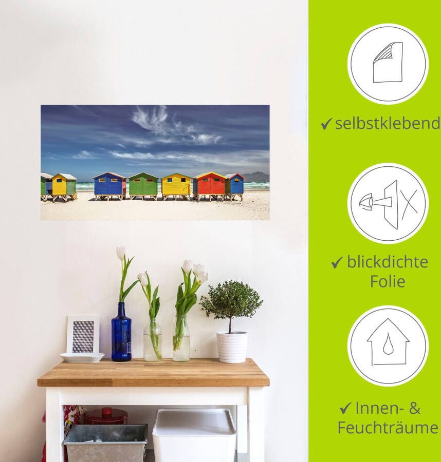 Artland Artprint Veelkleurige strandhuisjes bij Kaapstad als artprint van aluminium artprint voor buiten artprint op linnen poster muursticker