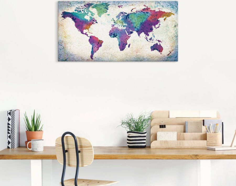 Artland Artprint Veelkleurige wereldkaart als artprint van aluminium artprint voor buiten artprint op linnen poster muursticker