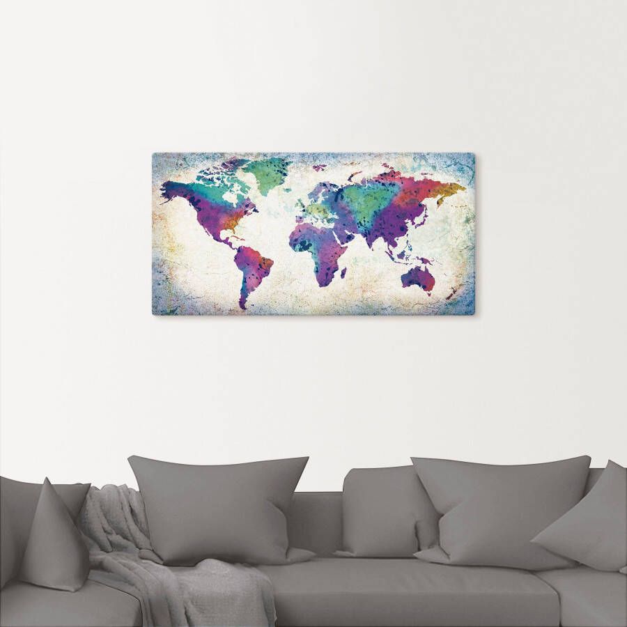 Artland Artprint Veelkleurige wereldkaart als artprint van aluminium artprint voor buiten artprint op linnen poster muursticker