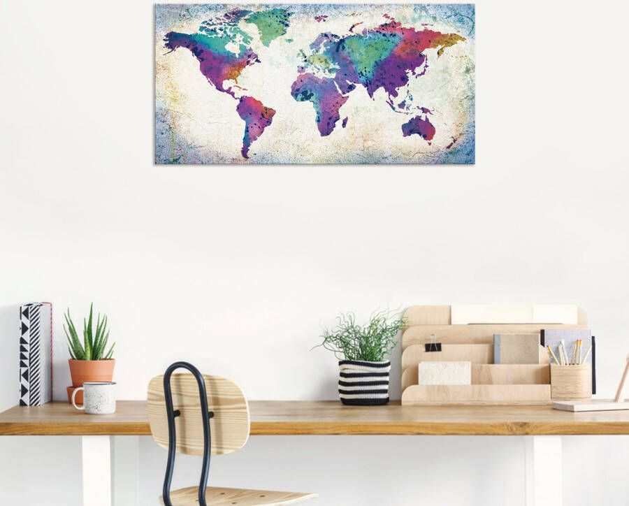 Artland Artprint Veelkleurige wereldkaart als artprint van aluminium artprint voor buiten artprint op linnen poster muursticker