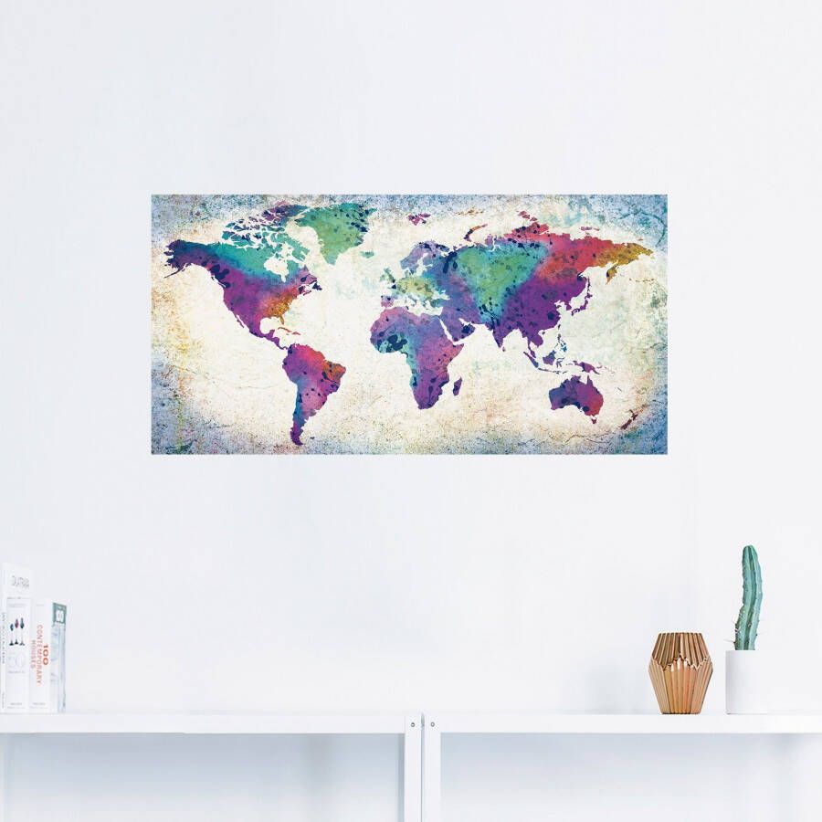 Artland Artprint Veelkleurige wereldkaart als artprint van aluminium artprint voor buiten artprint op linnen poster muursticker