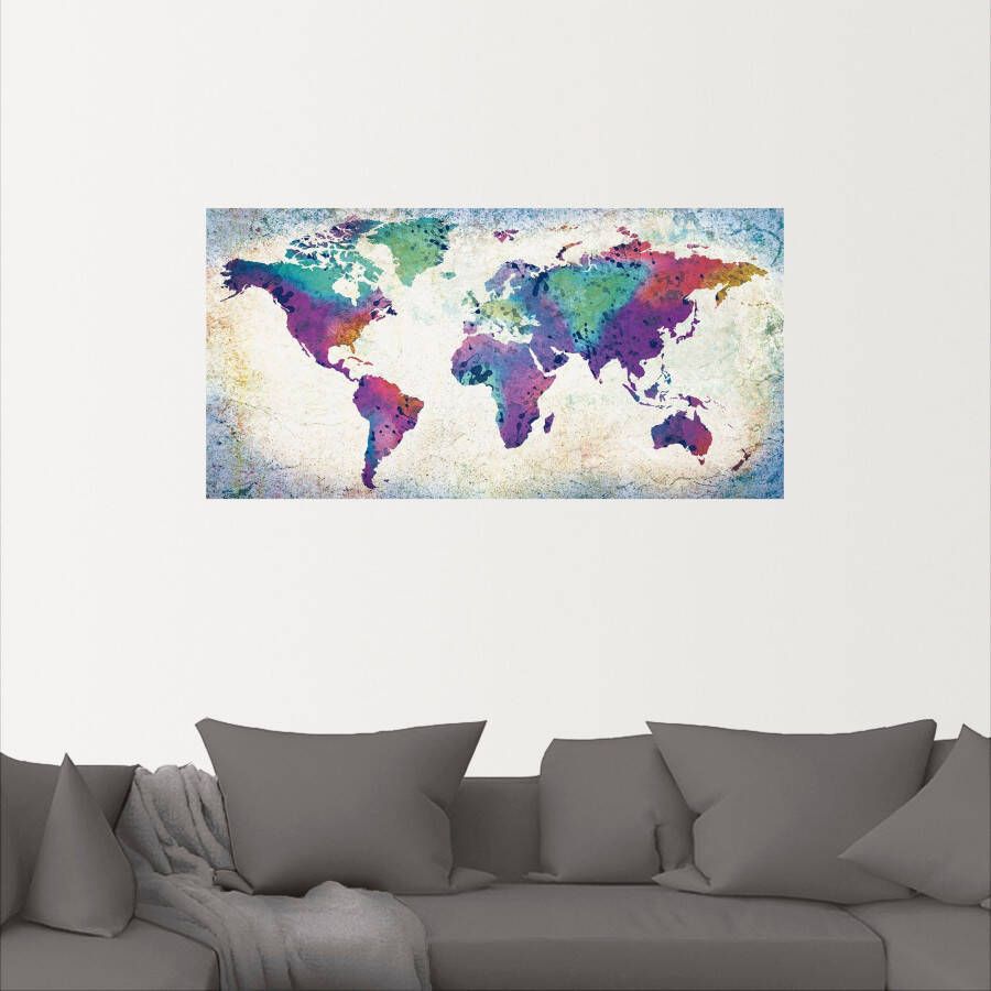 Artland Artprint Veelkleurige wereldkaart als artprint van aluminium artprint voor buiten artprint op linnen poster muursticker