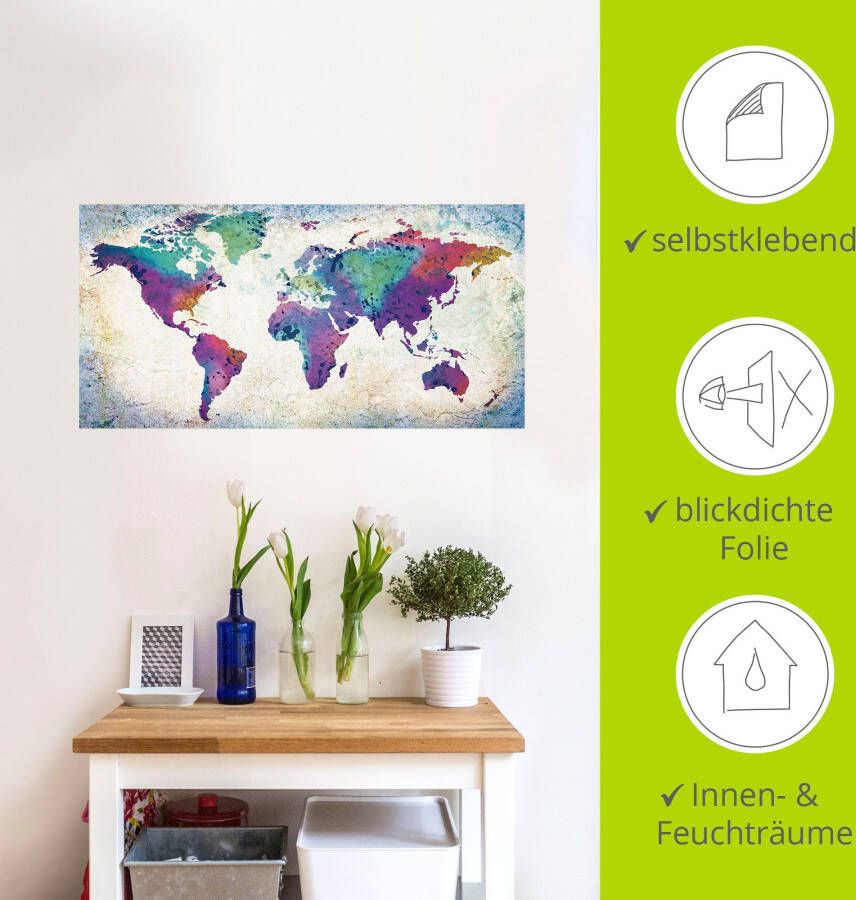 Artland Artprint Veelkleurige wereldkaart als artprint van aluminium artprint voor buiten artprint op linnen poster muursticker