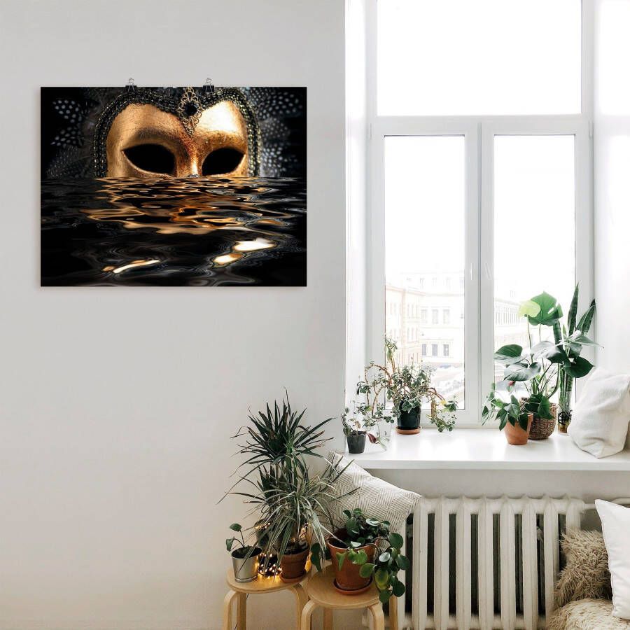 Artland Artprint Venetiaans masker met bladgoud als artprint van aluminium artprint voor buiten artprint op linnen poster muursticker