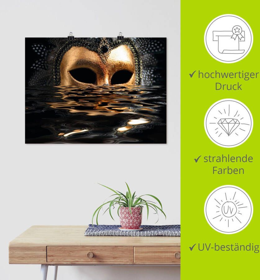 Artland Artprint Venetiaans masker met bladgoud als artprint van aluminium artprint voor buiten artprint op linnen poster muursticker