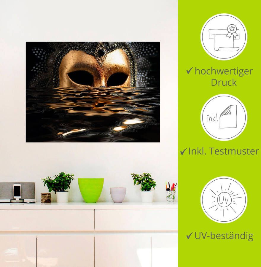 Artland Artprint Venetiaans masker met bladgoud als artprint van aluminium artprint voor buiten artprint op linnen poster muursticker