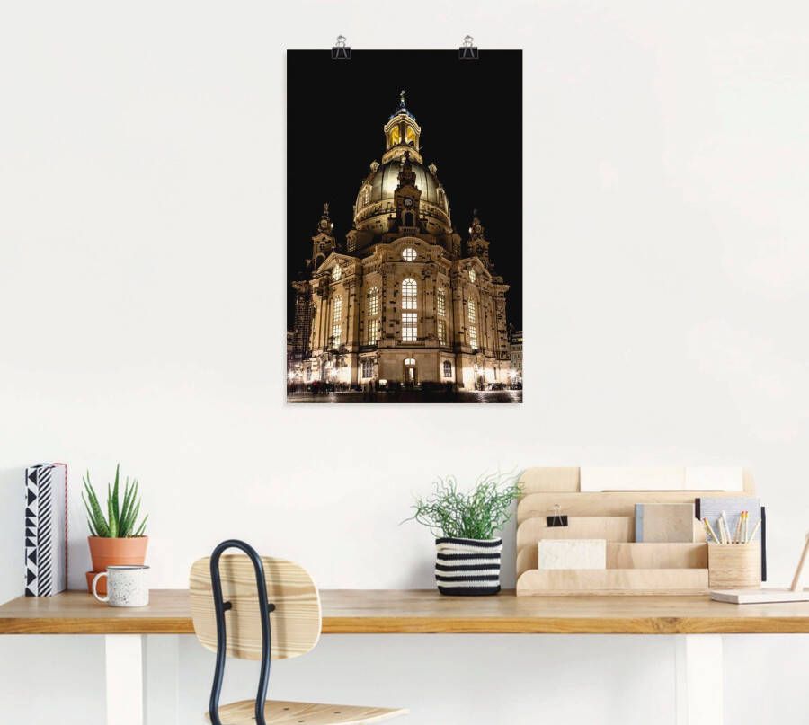 Artland Artprint Verlichte Frauenkirche in Dresden als artprint op linnen poster in verschillende formaten maten