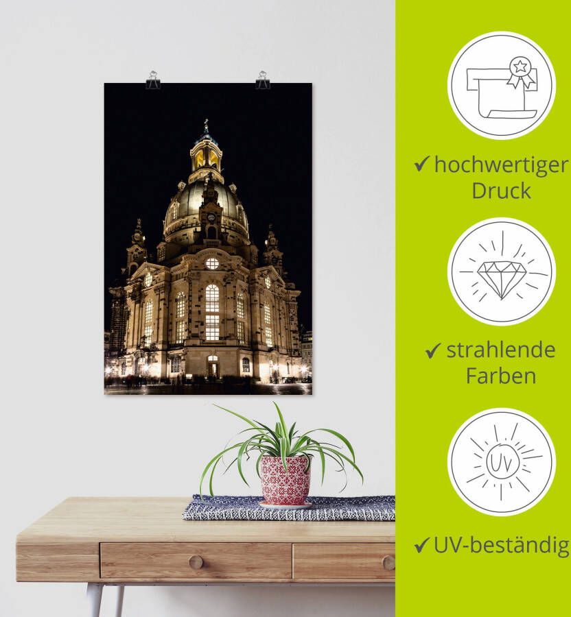 Artland Artprint Verlichte Frauenkirche in Dresden als artprint op linnen poster in verschillende formaten maten