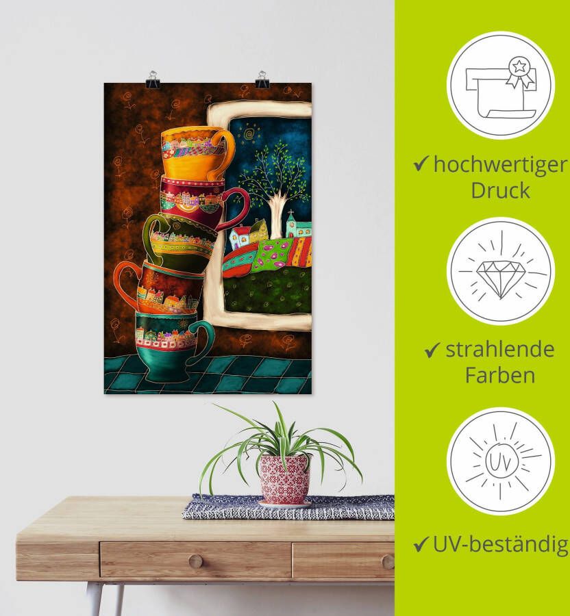 Artland Artprint Vrolijke koffiekopjes als artprint van aluminium artprint voor buiten artprint op linnen poster muursticker