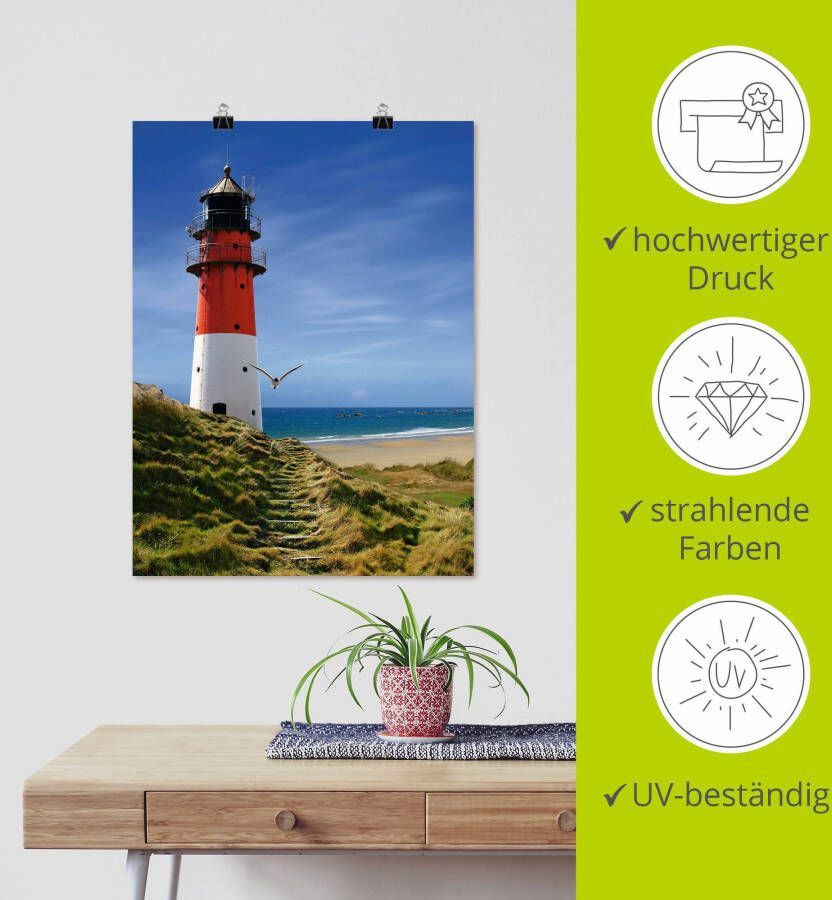 Artland Artprint Vuurtoren aan de dijk als artprint op linnen poster muursticker in verschillende maten