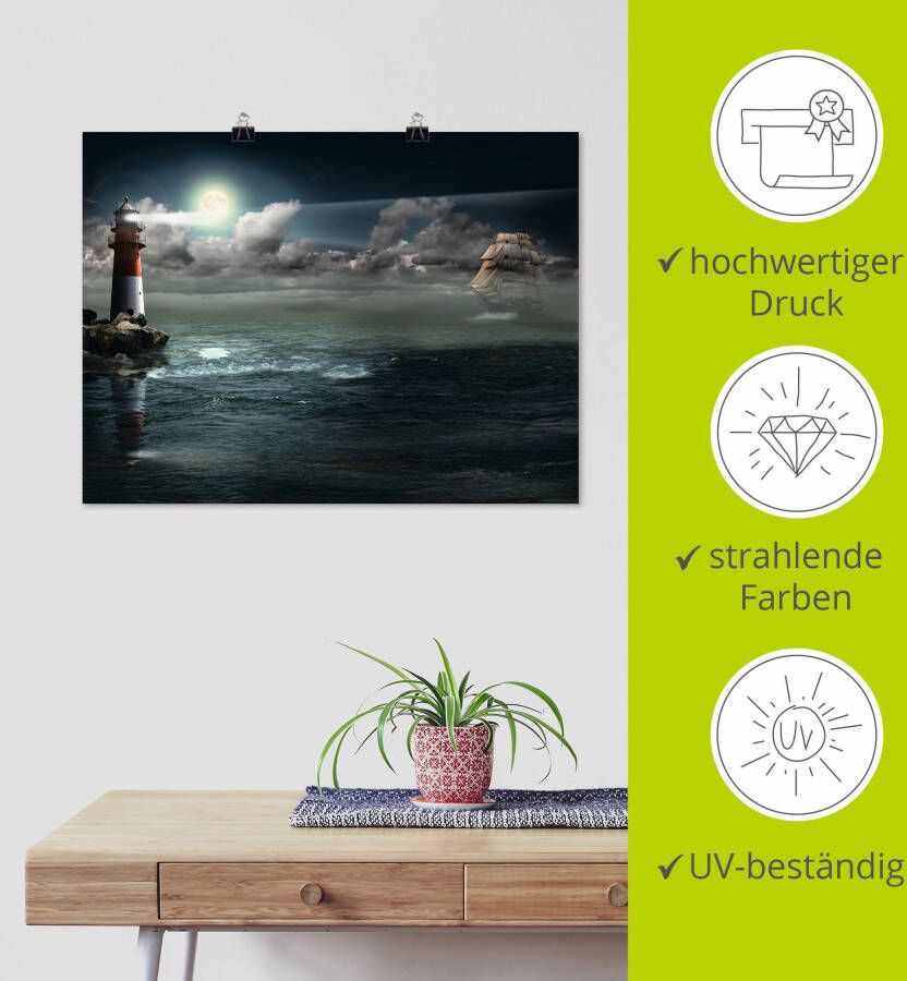 Artland Artprint Vuurtoren onder verlichting als artprint op linnen poster in verschillende formaten maten