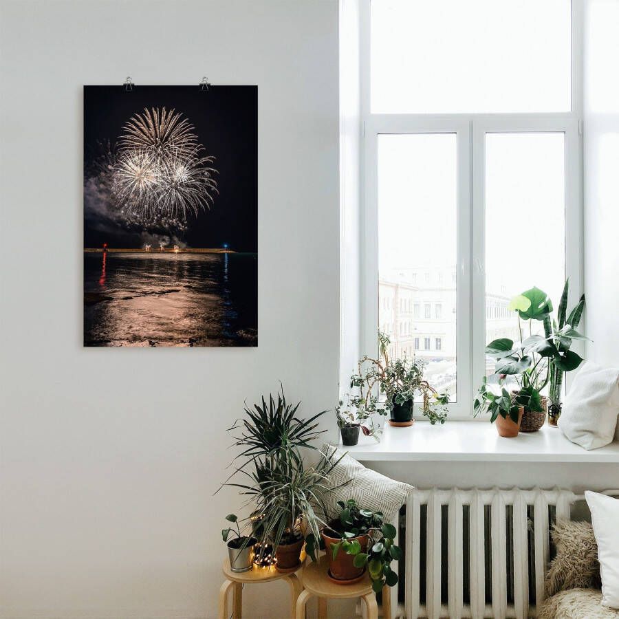 Artland Artprint Vuurwerk aan de zee als artprint van aluminium artprint op linnen muursticker of poster in verschillende maten