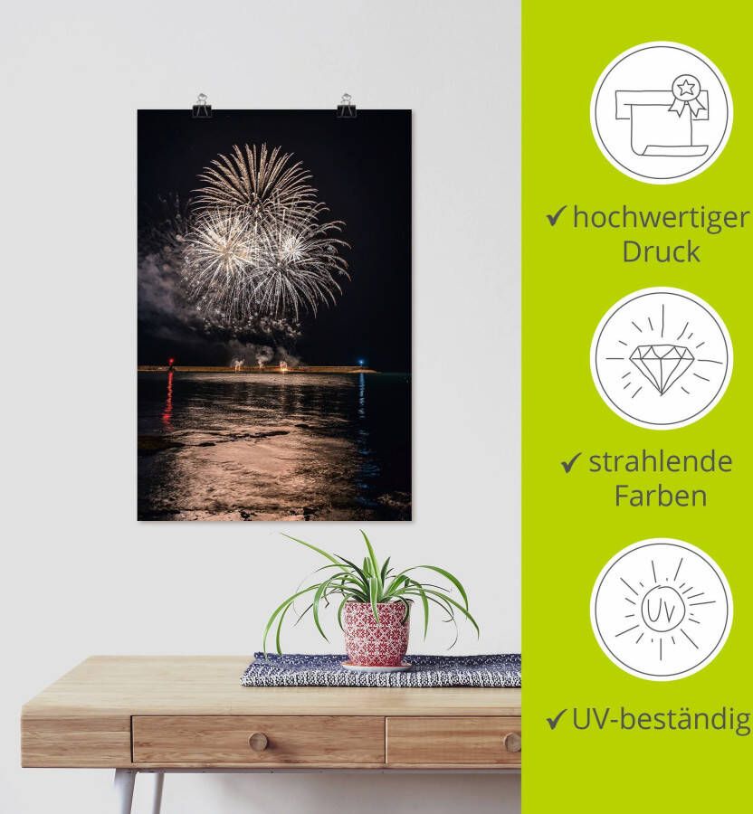 Artland Artprint Vuurwerk aan de zee als artprint van aluminium artprint op linnen muursticker of poster in verschillende maten