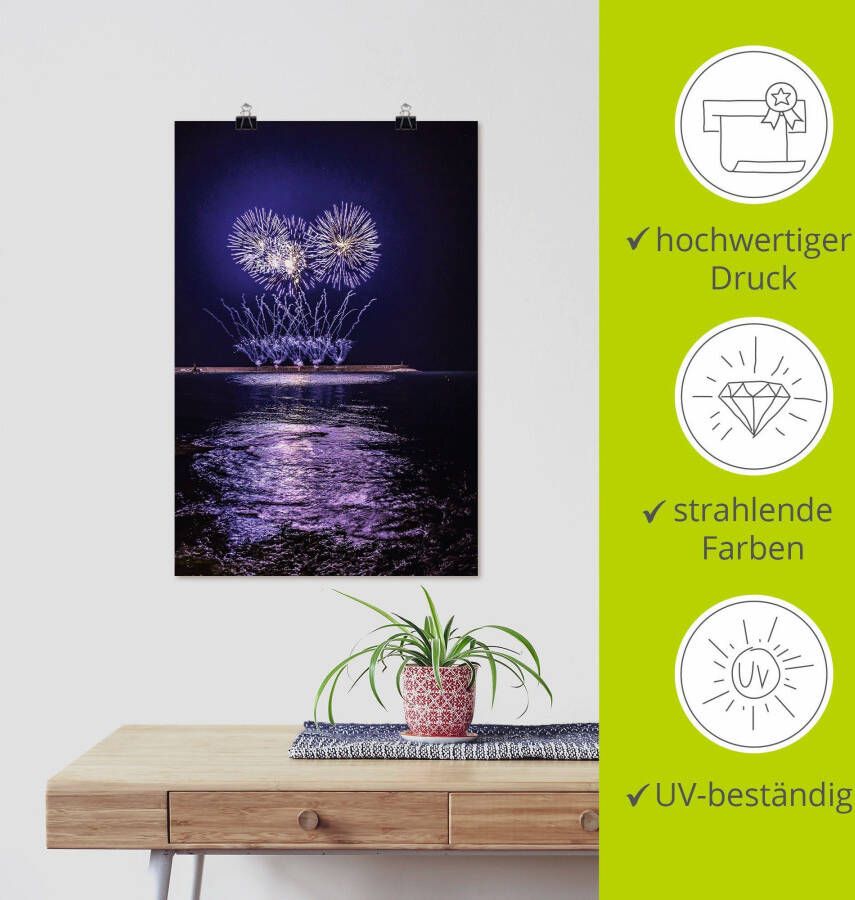 Artland Artprint Vuurwerk aan de zee als artprint van aluminium artprint op linnen muursticker of poster in verschillende maten