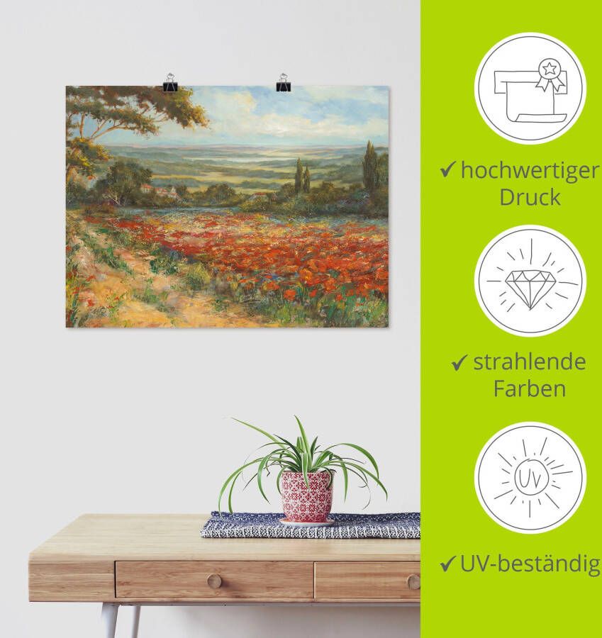 Artland Artprint Weg bij een veld klaprozen als artprint op linnen poster in verschillende formaten maten